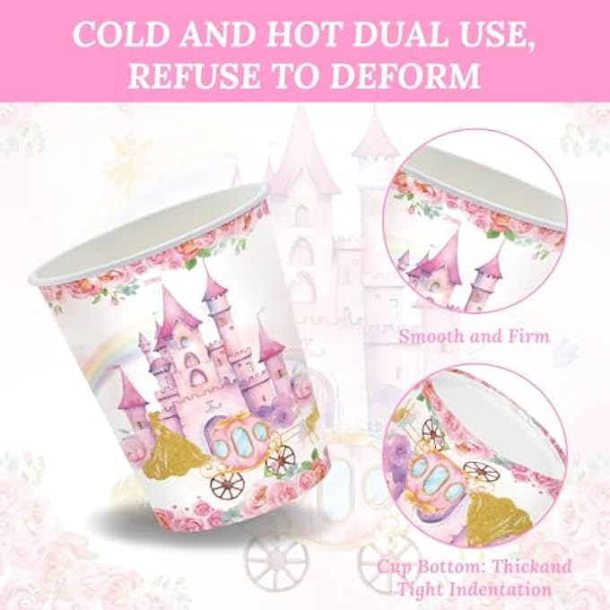 PRINCESS PARTY SUPPLIES FOR GIRLS, CASTLE BIRTHDAY DECORATIONS TABLEWARE SET WITH PLATES, NAPKINS, CUPS, CUTLERY, TABLECLOTH, BANNER FOR BABY SHOWER PRINCESS BIRTHDAY PARTY DECORATIONS - Image 5